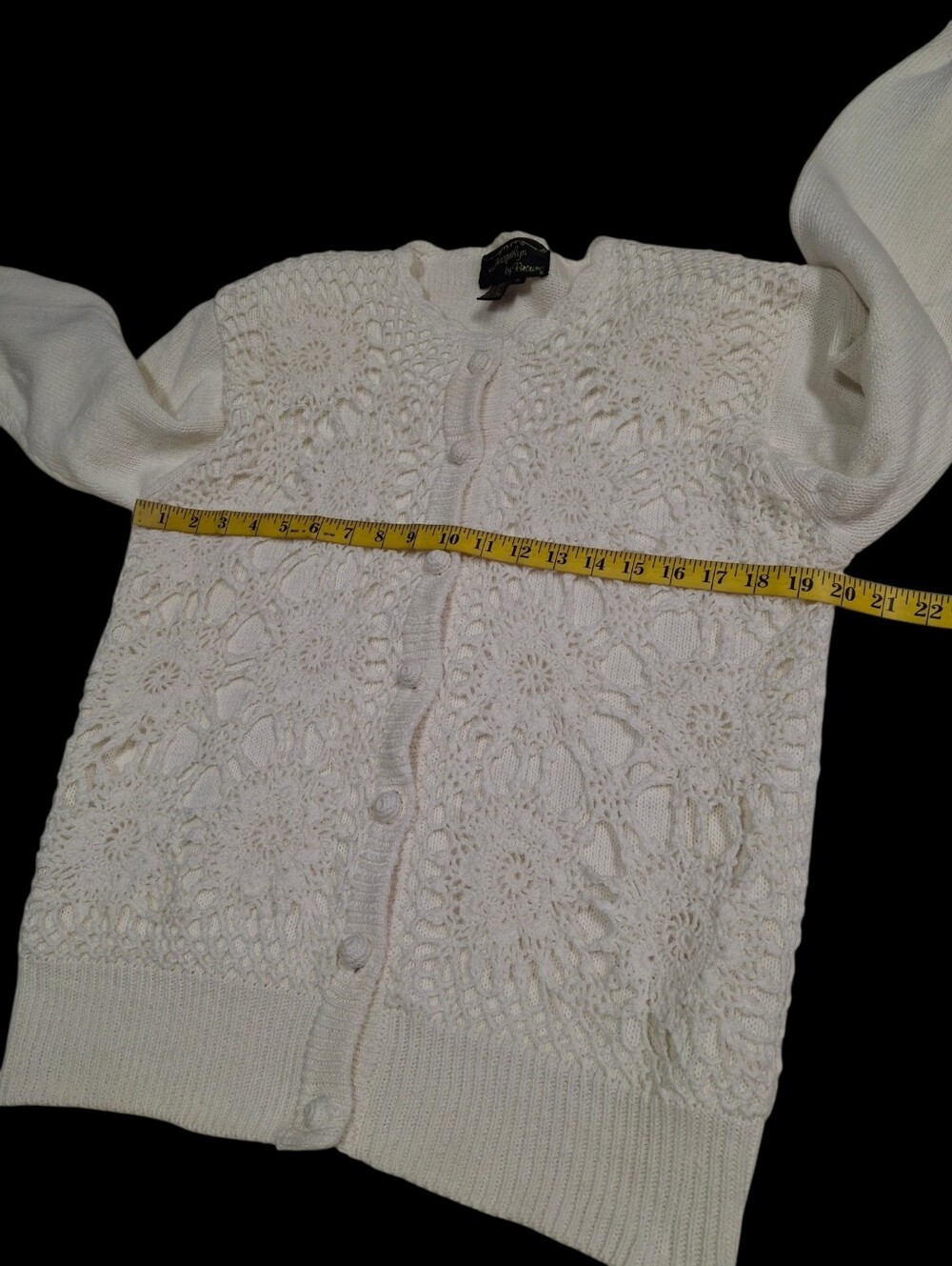 Vintage Jacquelyn by Browne Crochet Cardigan Sweater Ivory Button-Up Small - Picture 11 of 14